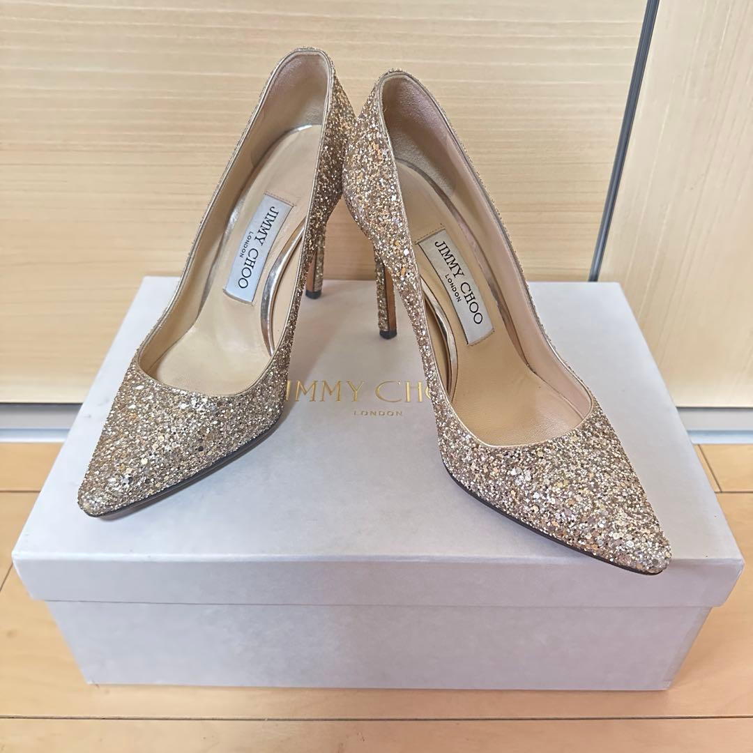 ジミーチュウ ブライダルシューズ ゴールド グリッター パンプス