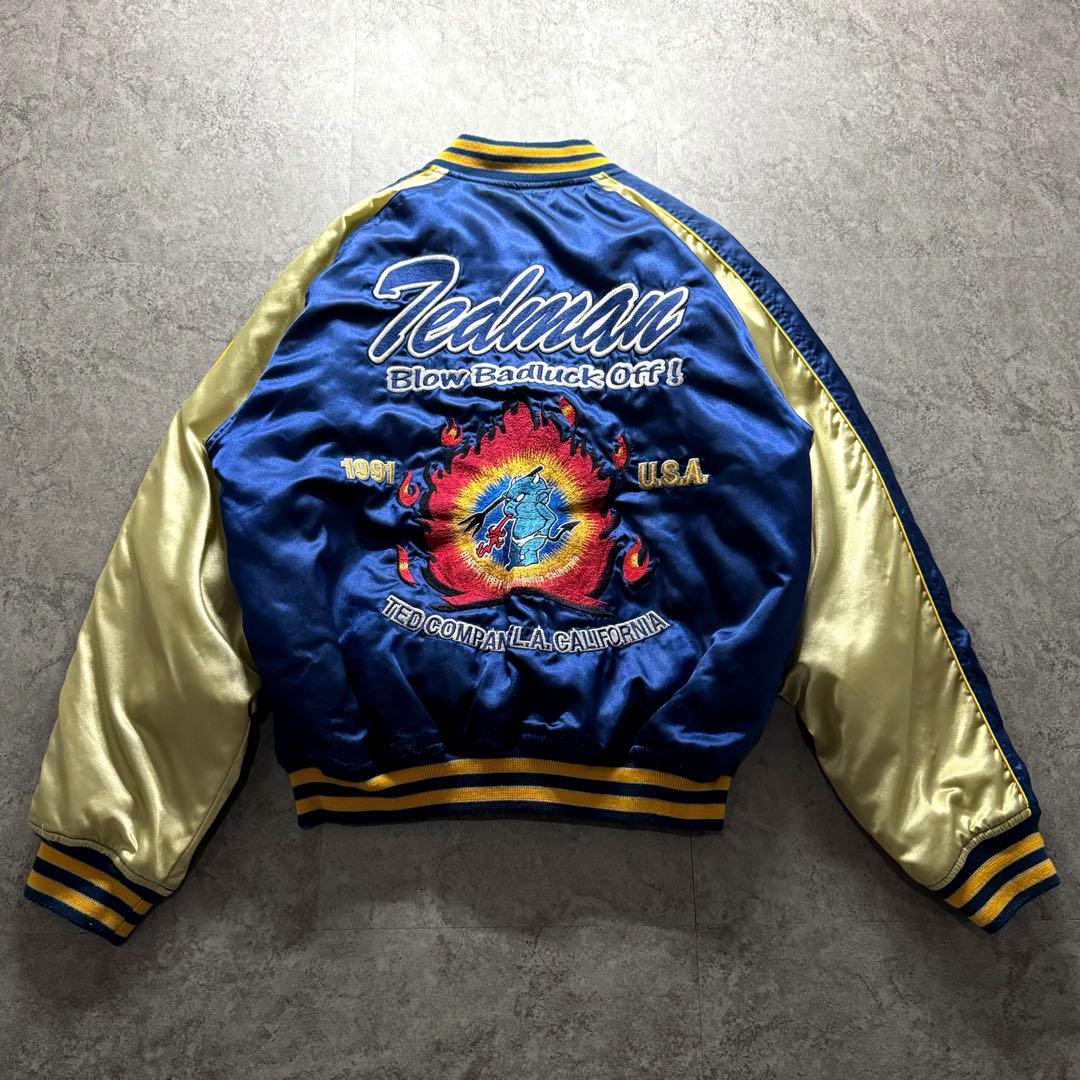 【極絶品】テッドマン　L スカジャン　サテン　ワッペン　バックロゴ　短丈　Y2K