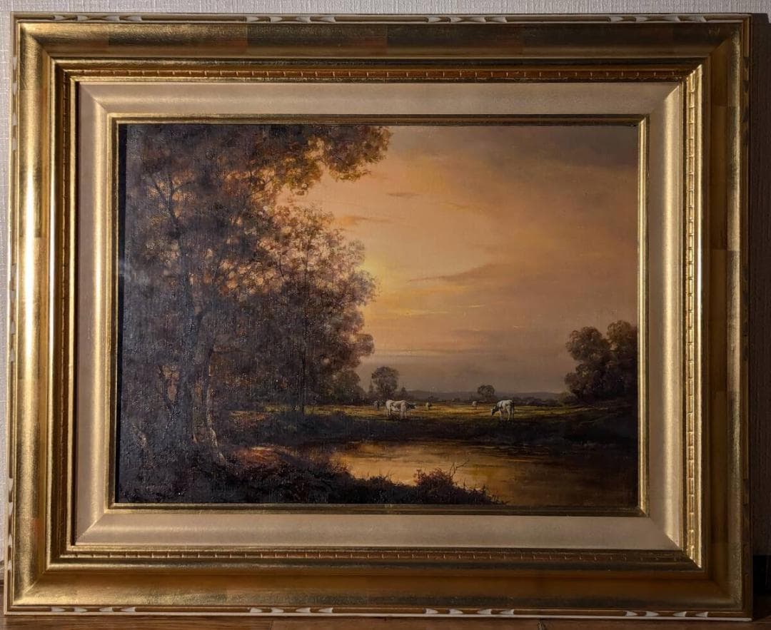 【真作】絵画　鈴木政輝　油彩8号　静かな水辺　運輸大臣賞　箱・黄袋入　T156