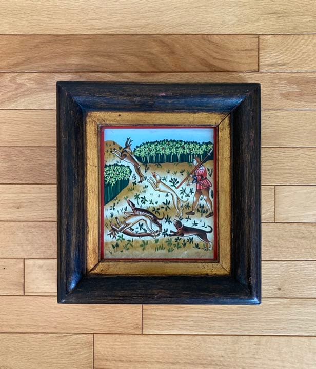 アンティーク ガラス絵 額入り