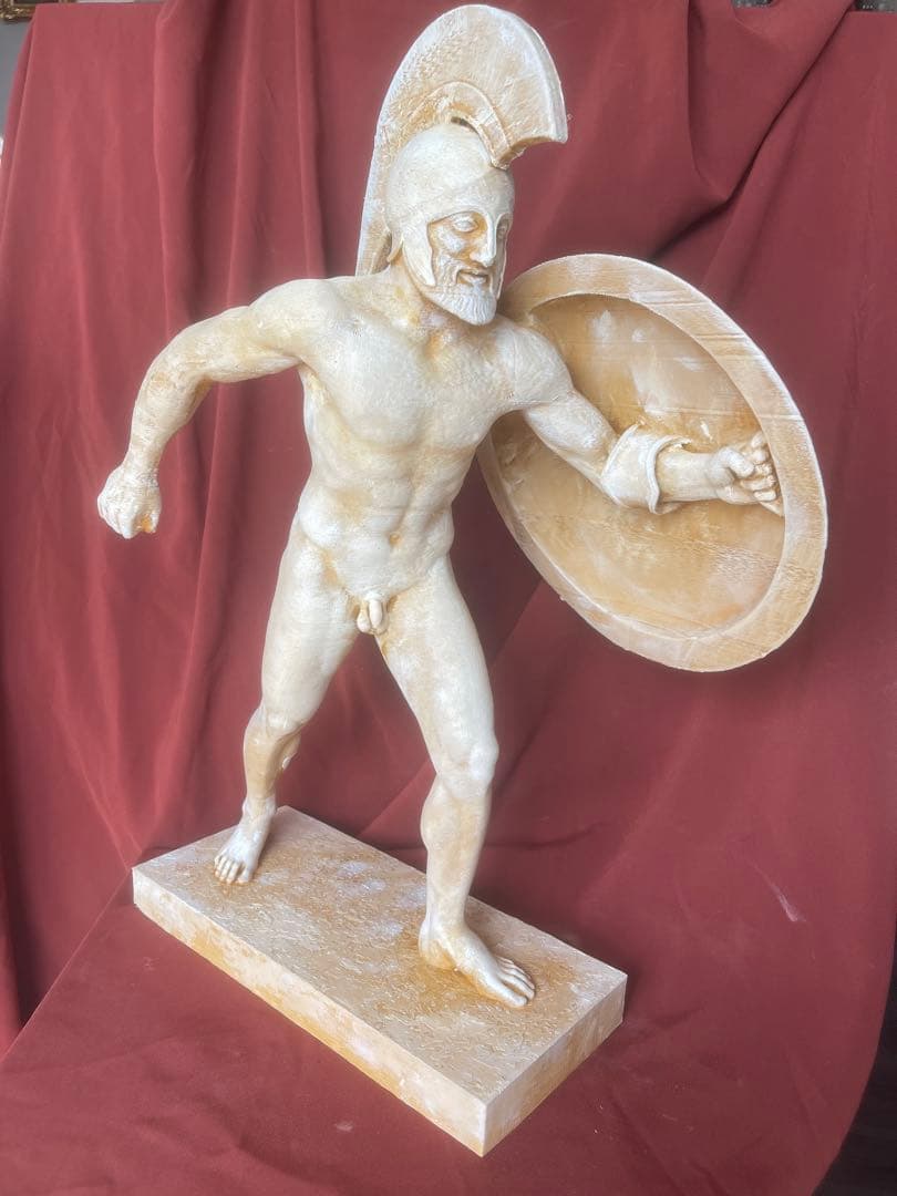 骨董風 古代ギリシャ戦士 ホプリテス 彫刻像 50cm ハンドペイント 石像風