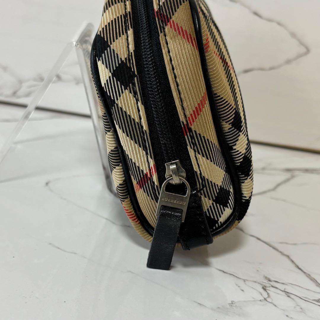 良品✨ バーバリー レザーパイピングノバチェック ラウンドジップ