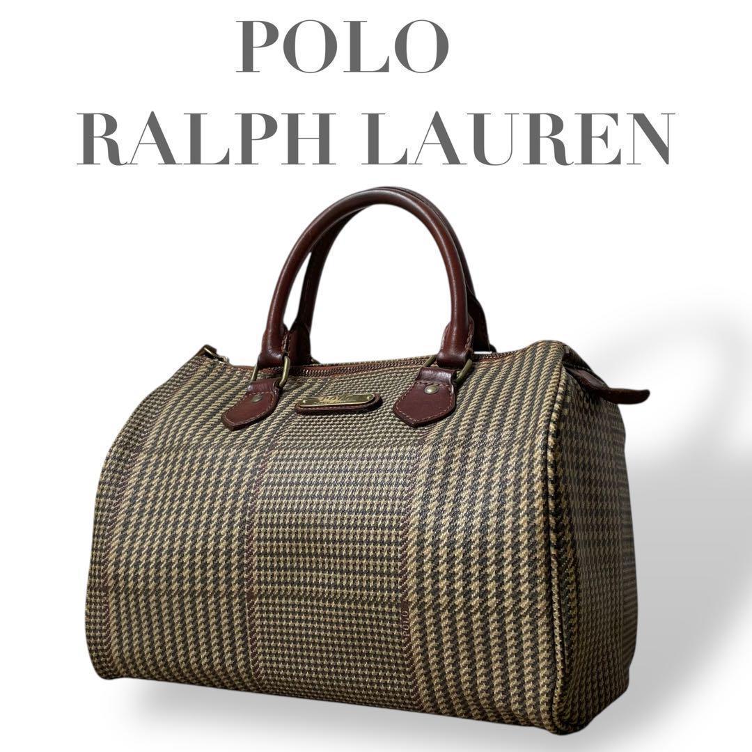 希少 ポロラルフローレン 千鳥柄 ヴィンテージ ミニ ボストン PVC レザー