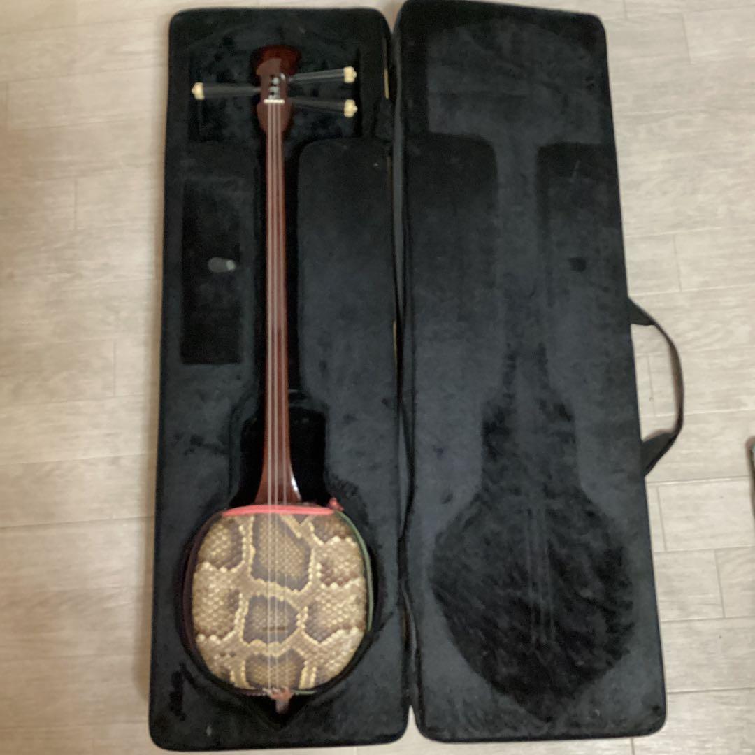 三味線 ヘビ皮 ケース付き 標準サイズ