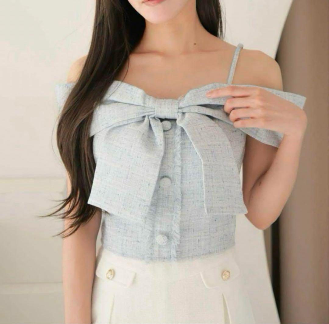 リップサービス ツイードリボンオフショルトップス