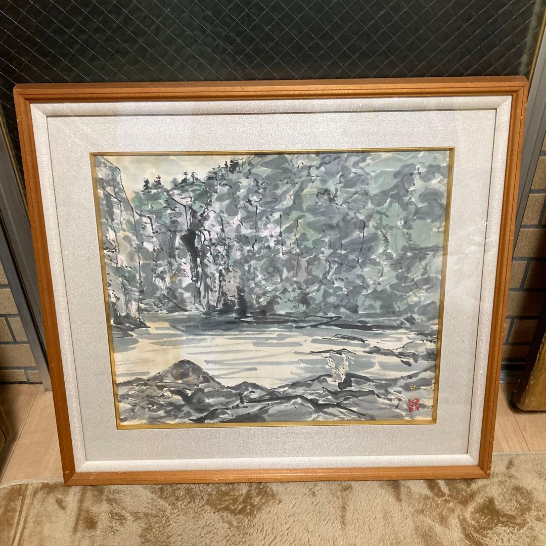 大政穂積　伊予路の旅展出品　銅山川の水墨画です