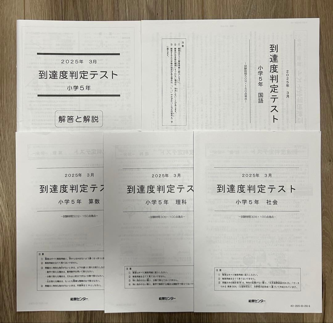 能開センター2025年度小5 実力判定テスト・到達度判定テスト 1年分