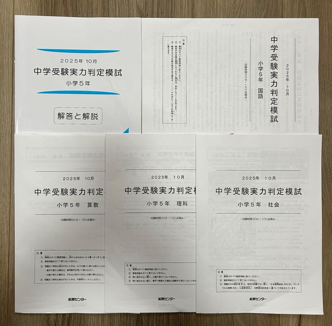 能開センター2025年度小5 実力判定テスト・到達度判定テスト 1年分