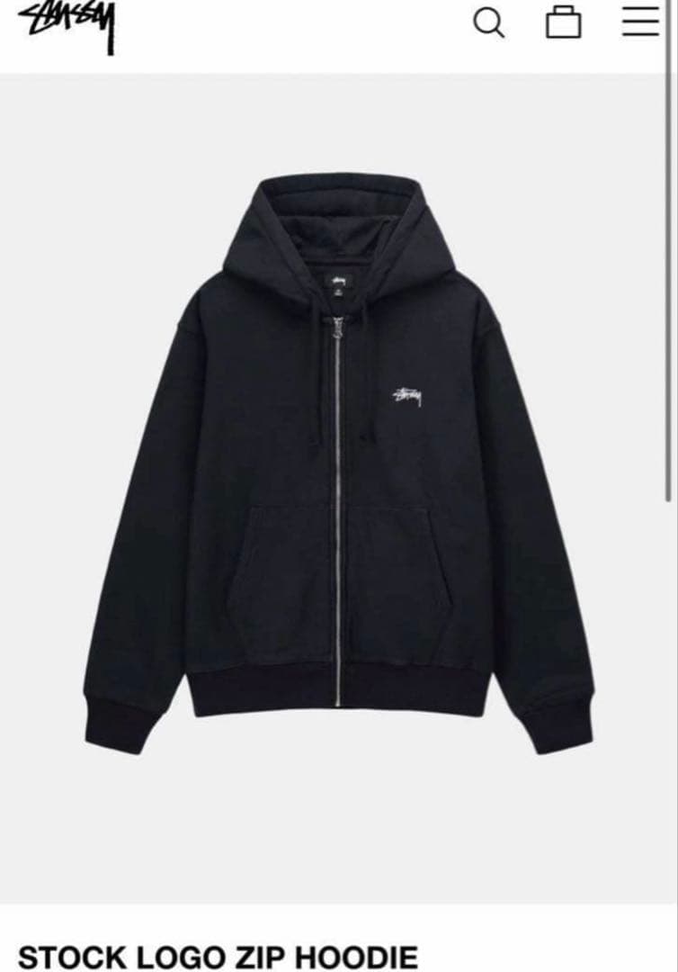 ロ*ー様 STUSSY STOCK LOGO ZIP HOODIE ブラック STUSSY（ステューシー） パーカー ジップアップ メンズ Stock Logo