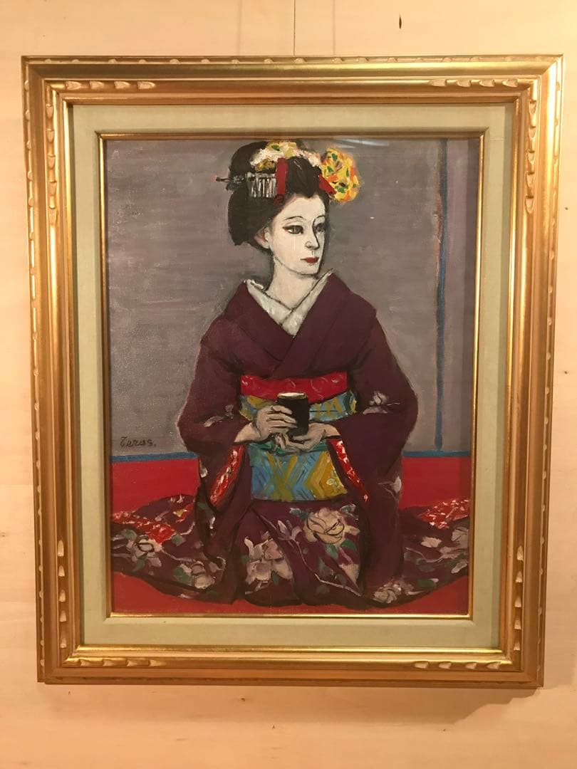 寺島龍一「祇園　志津子」　油彩Ｐ１０号　画面左下・キャンバス裏に本人直筆サイン有