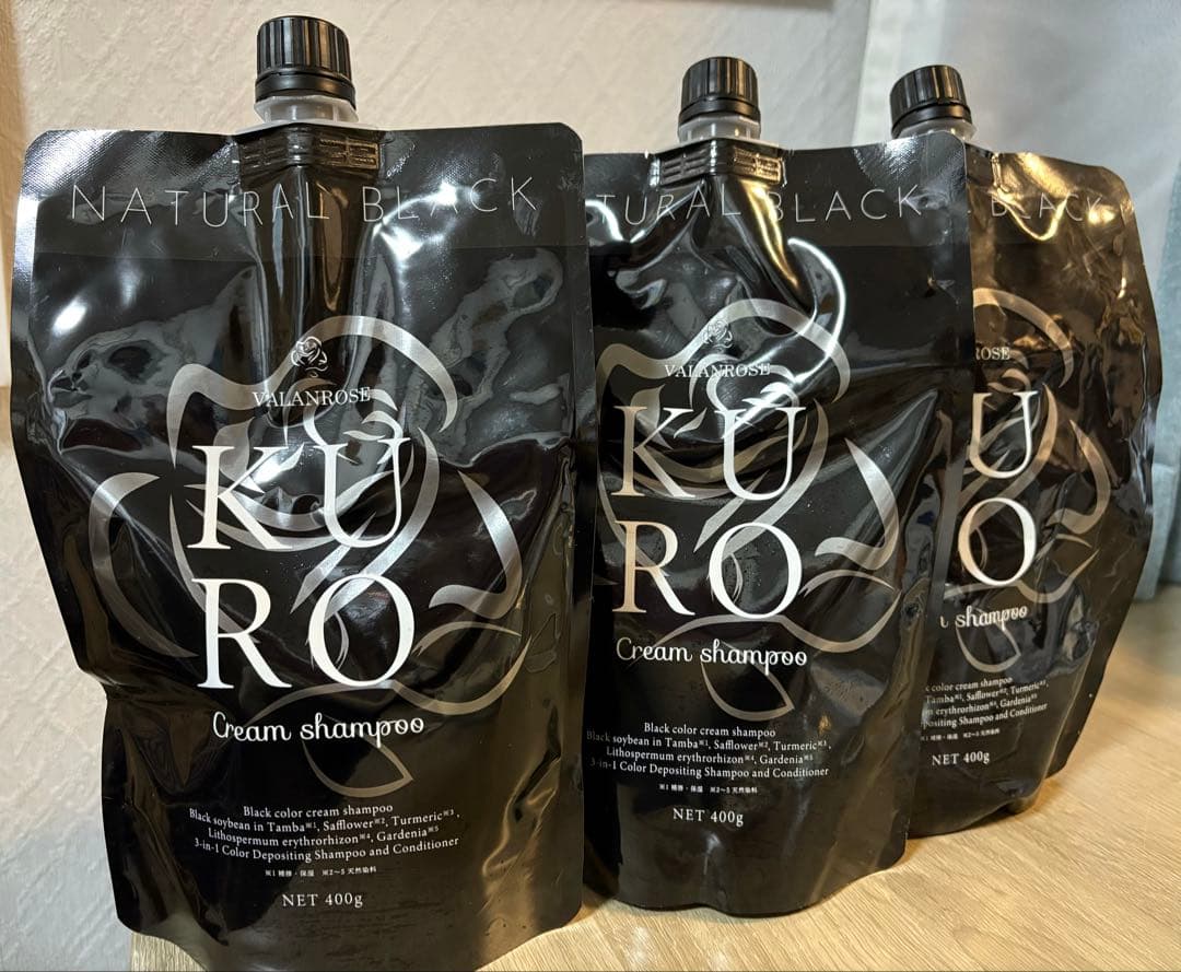 【訳あり】KURO クリームシャンプーナチュラルブラック400g 3点セット