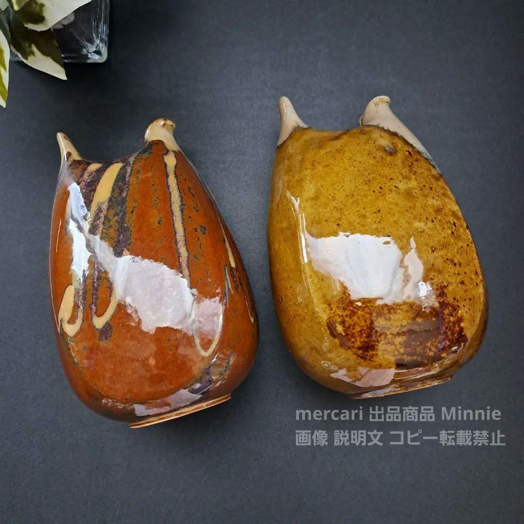 越中瀬戸焼☆「庄楽窯」釋永由紀夫 造☆『雷鳥 徳利』一対☆未使用