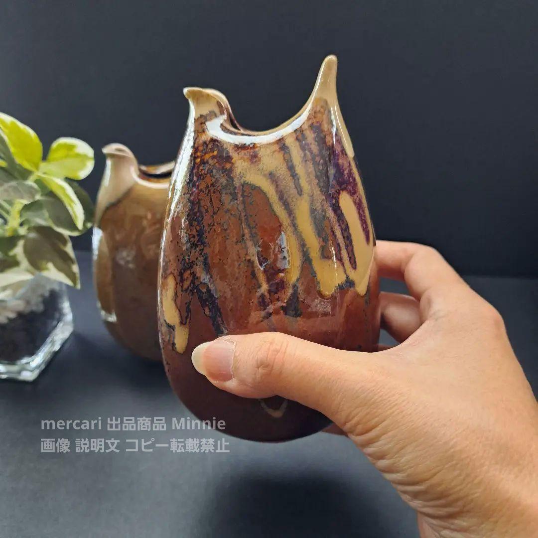 越中瀬戸焼☆「庄楽窯」釋永由紀夫 造☆『雷鳥 徳利』一対☆未使用