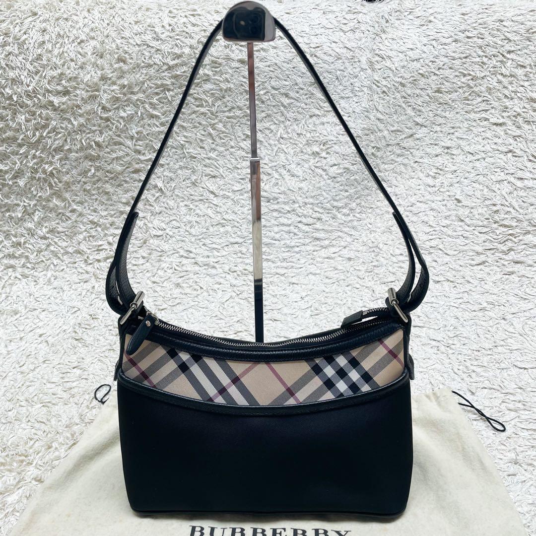 極美品 バーバリー アクセサリーポーチ 2way ノバチェック ナイロン 黒