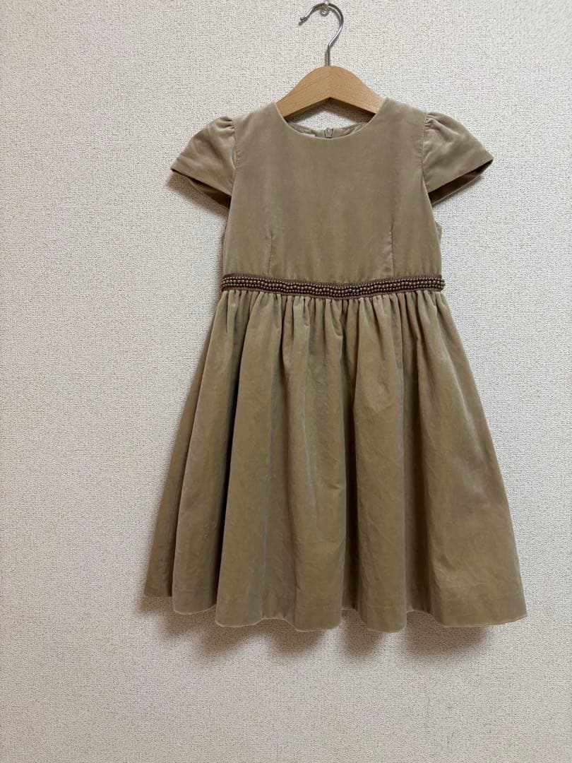 グッチ　ベージュ 半袖 ベロア風ワンピース