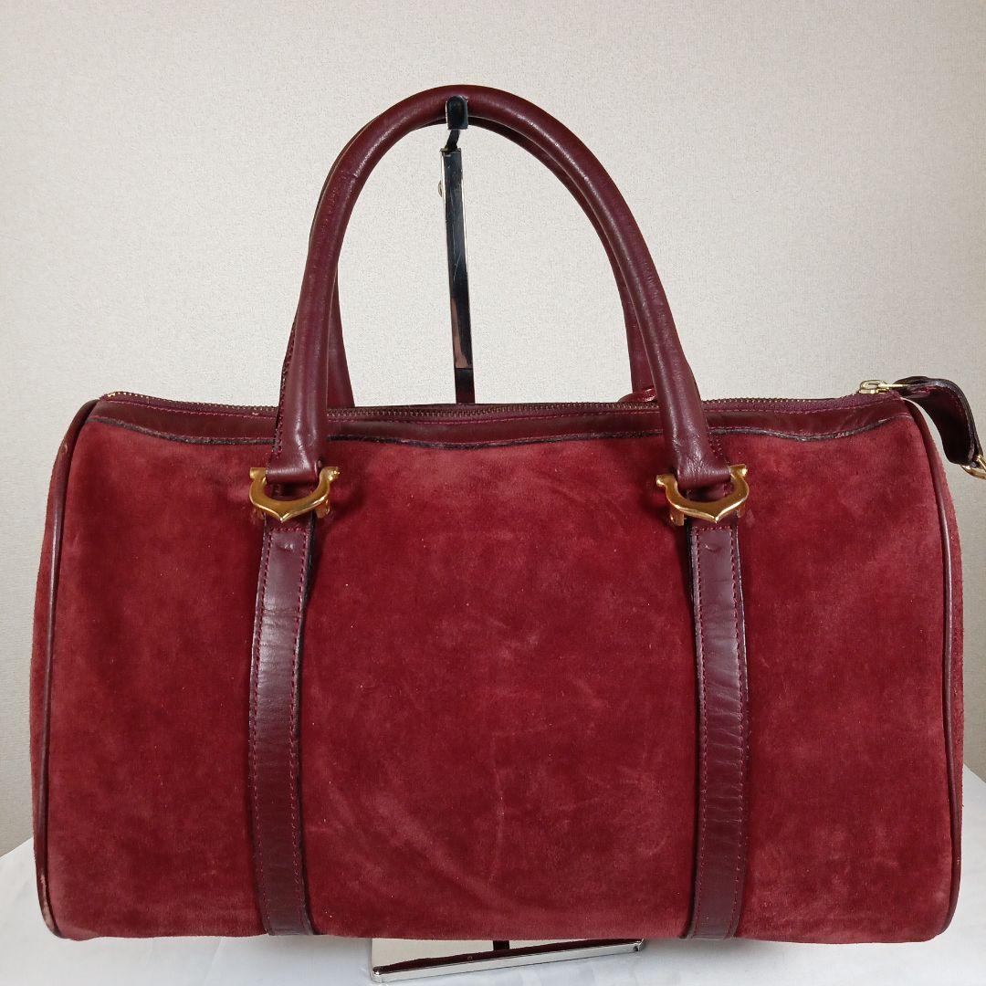 H超美品 カルティエ マストライン ボストンバッグ ボルドー スエード
