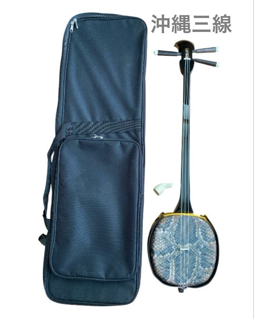 【美品】沖縄 三線 セット 専用ケース・爪付き 送料込み蛇柄　和楽器　蛇柄三線