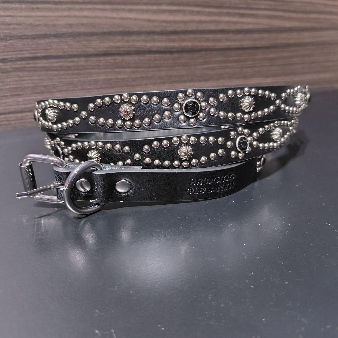 アイ黒□本革レザーフルスタッズナローベルト☆アメカジ古着