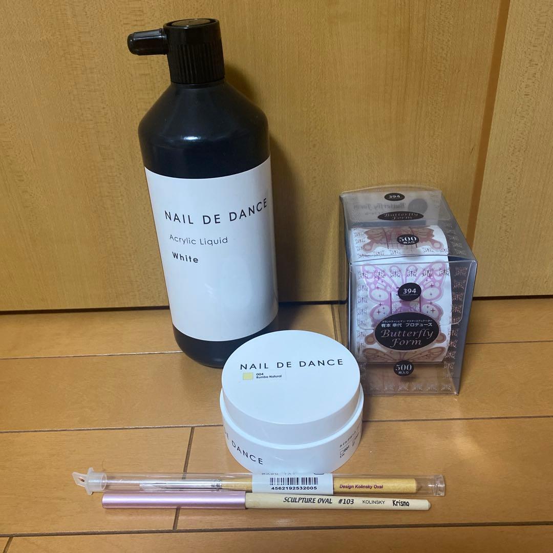 アクリルリキッド、アクリルパウダー、ブラシ、フォームセット