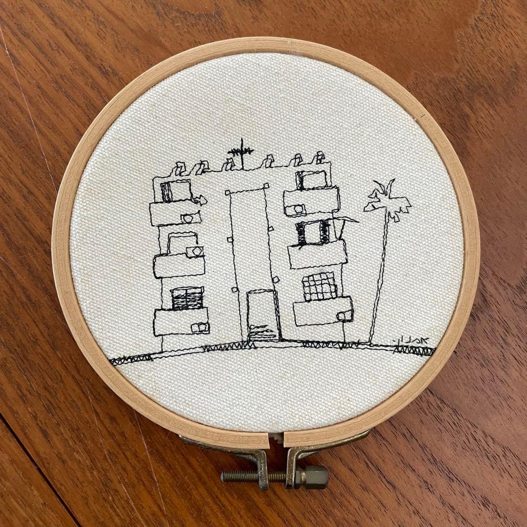 テルアビブ購入 一点物 刺繍アート バウハウス 直径14cm