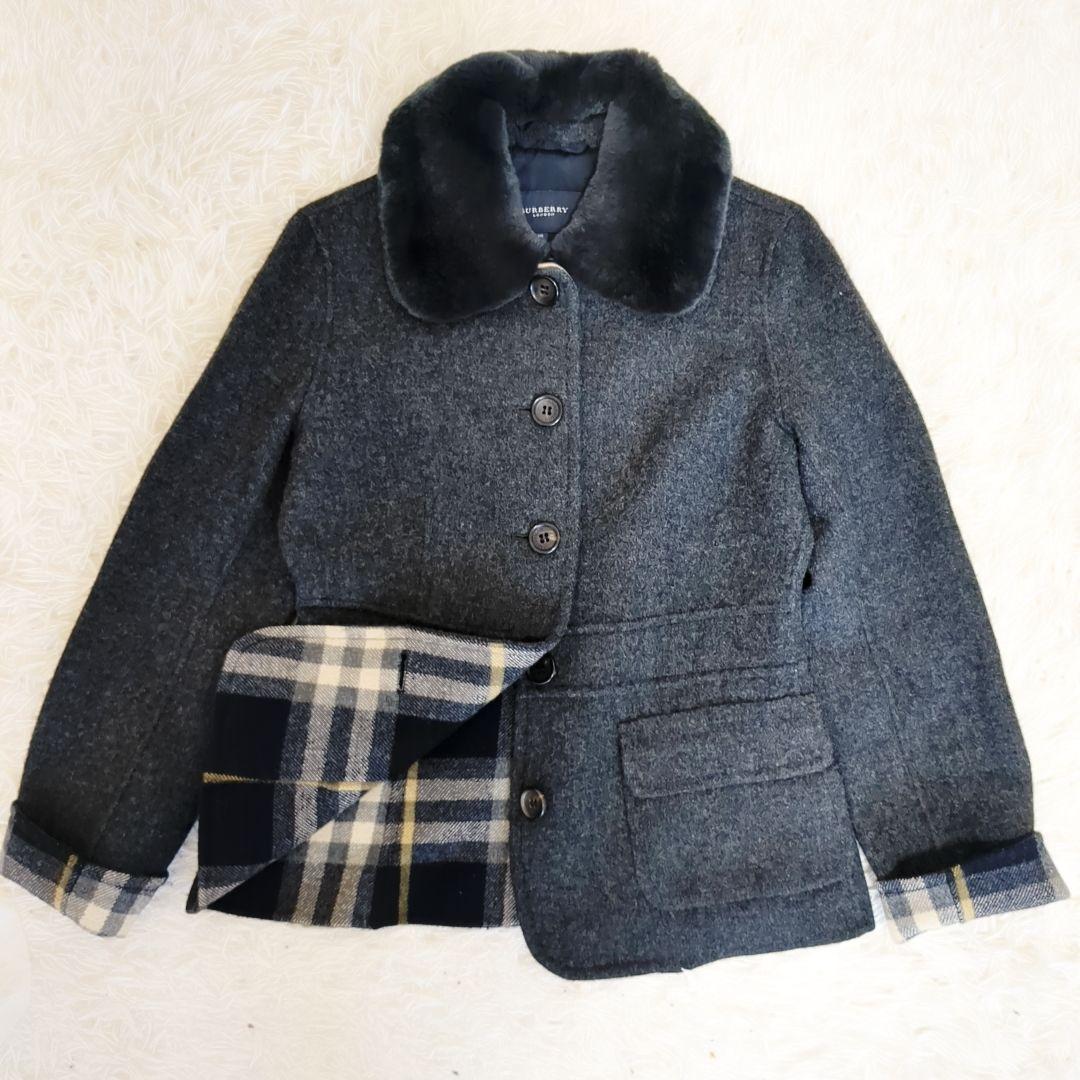 【美品】バーバリー カシミヤ混 ラビットファー　ノバチェック　ジャケット 40