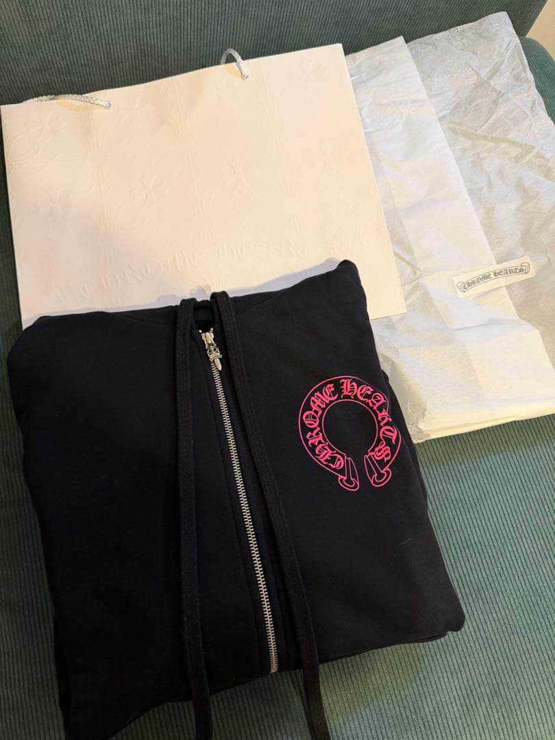 クロムハーツ ジップアップ パーカー ピンク フローラル ホースシュー サイズM