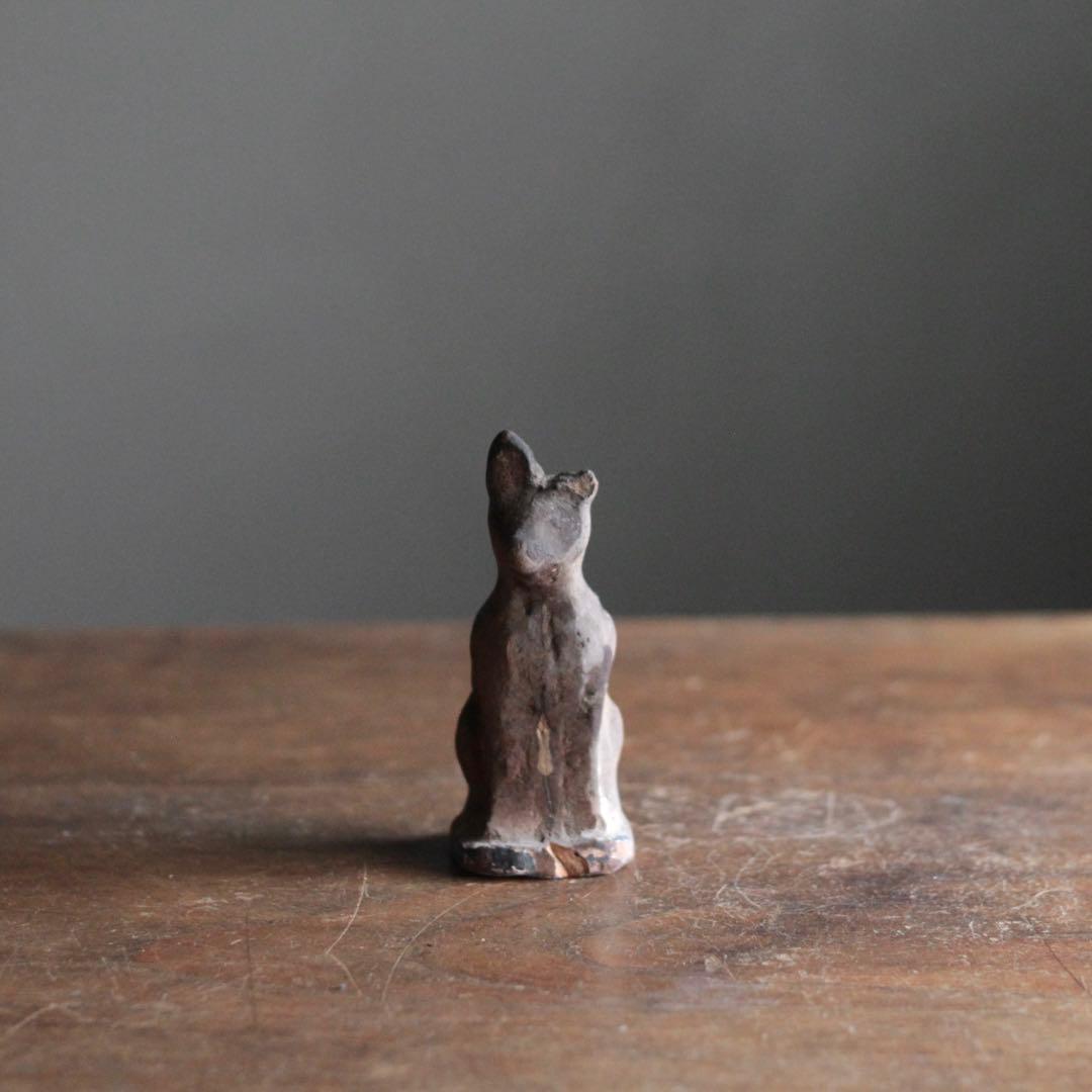 古作 土人形 お稲荷様 片耳欠け 郷土人形 民芸 古道具 アンティーク オブジェ