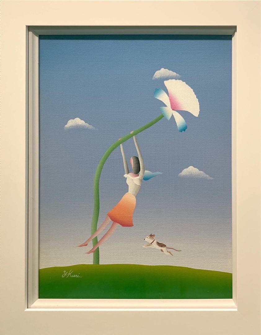 久里洋二 原画 花のブランコ 表紙画 1990年 F5号 アクリル画 証明書付き