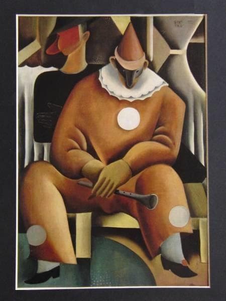 東郷青児、【ピエロ】、希少な額装用画集より、状態良好、新品額装付