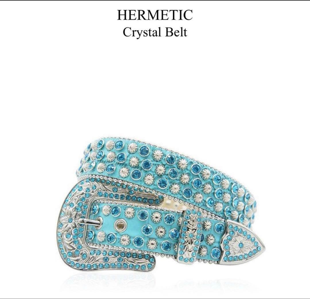 HERMETIC supplier 水色 ラインストーンベルト Mサイズ