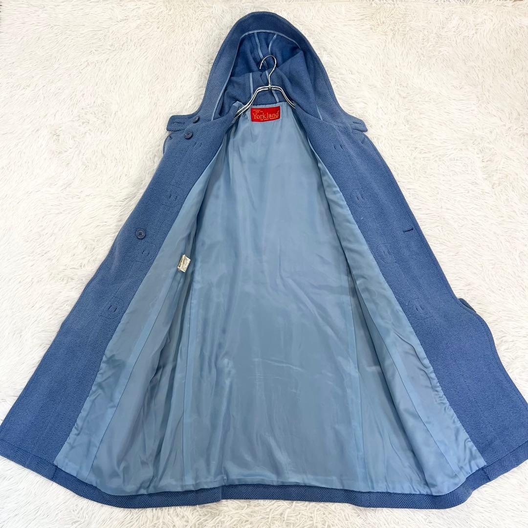 美品♡ヨークランド ダッフルコート ヘリンボーン 希少カラー ブルー