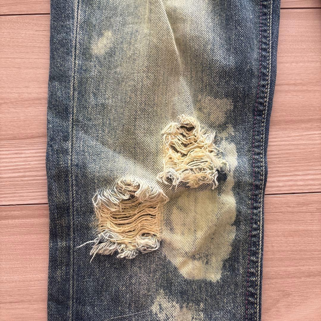 ダメージ加工ブーツカットデニム 平成ギャル 00s インディゴ 色褪せ