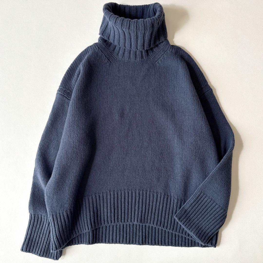 ファインウール タートルネックプルオーバー ダークブルー