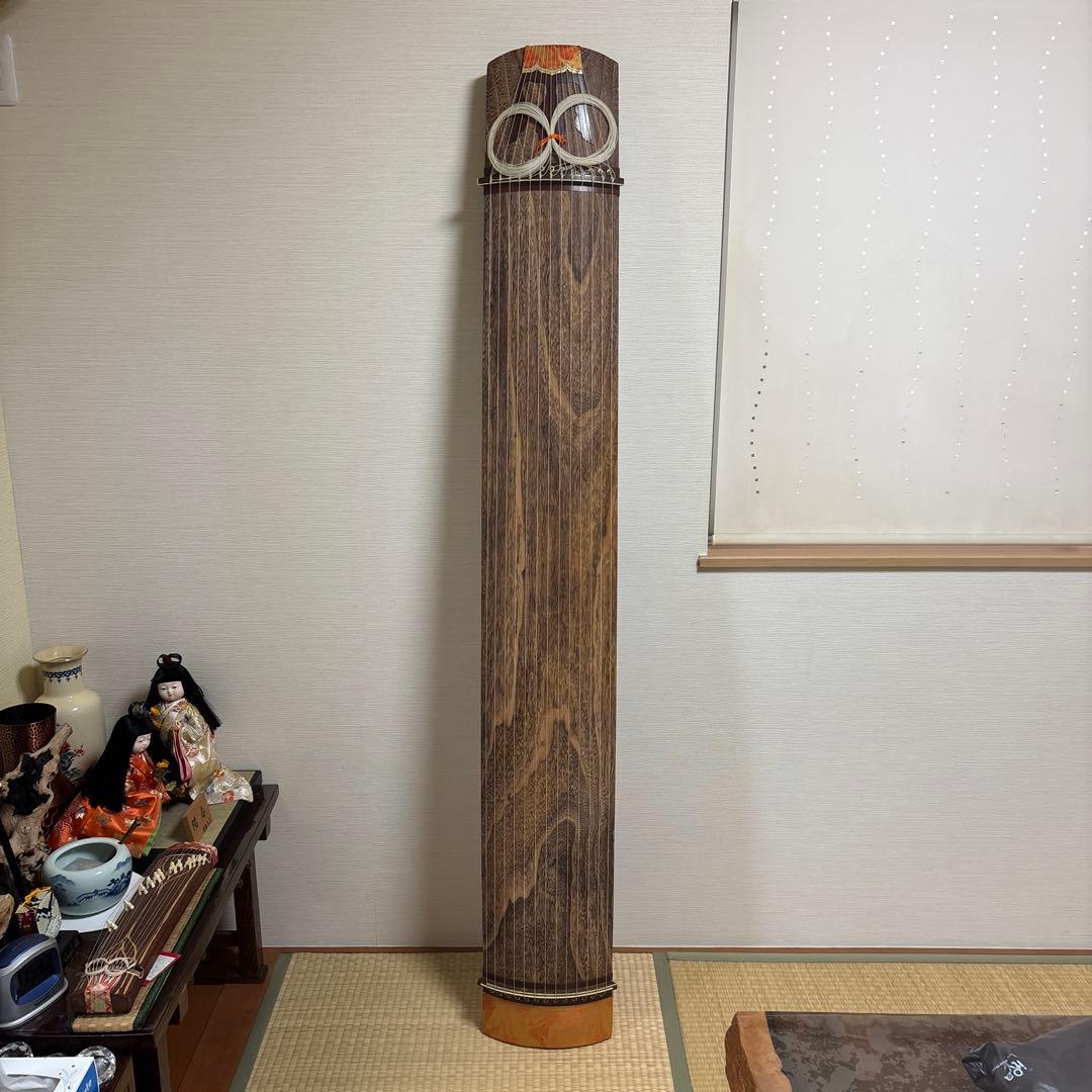 美品　生田流　筝 13弦オレンジ飾り　琴柱付き　鶴の絵　ヴィンテージ引き取りのみ