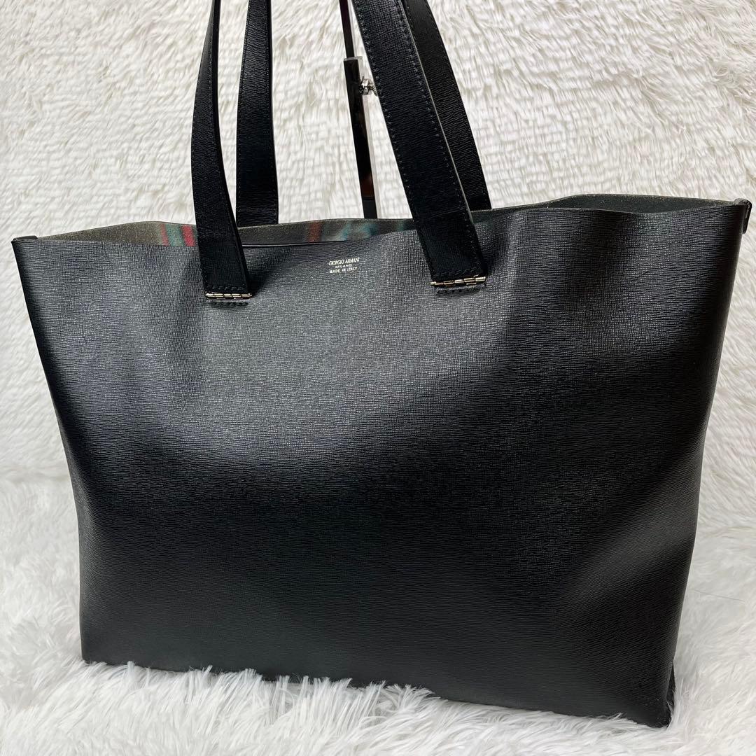 GIORGIO ARMANI レザー　トートバッグ　ブラック　A4収納