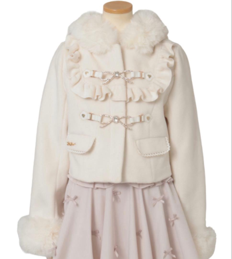 LIZLISA リズリサ ビジューリボンショートフードコート ホワイト 白