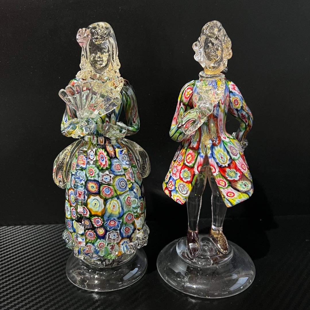 ベネチアンガラス ペア 人形 ミルフィオリ 貴族 ガラス工芸品 置物