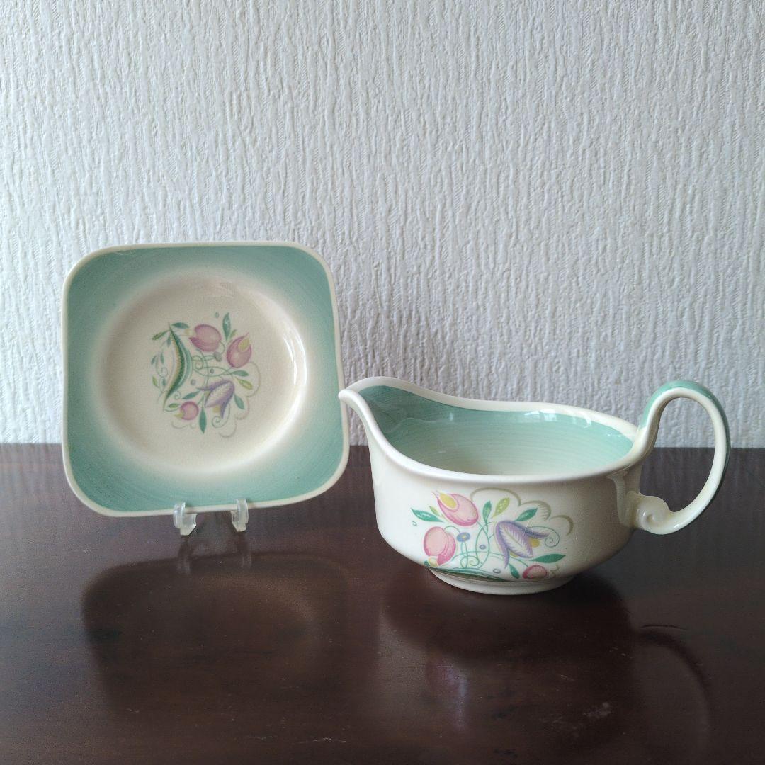 レア＊スージークーパー＊スクエアプレート＊ドレスデン＊グレービーソースボウル