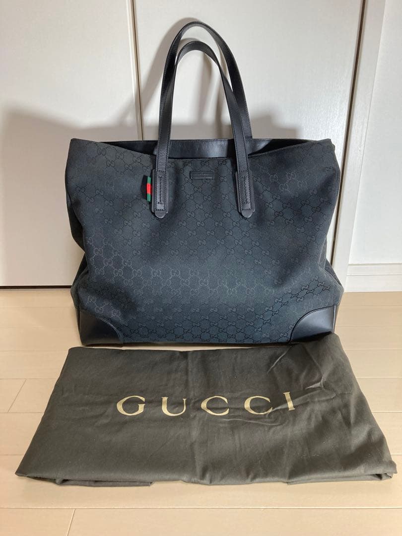 ☆GUCCI☆ 大型トートバック　GG柄　ブラック　キャンパスレザー