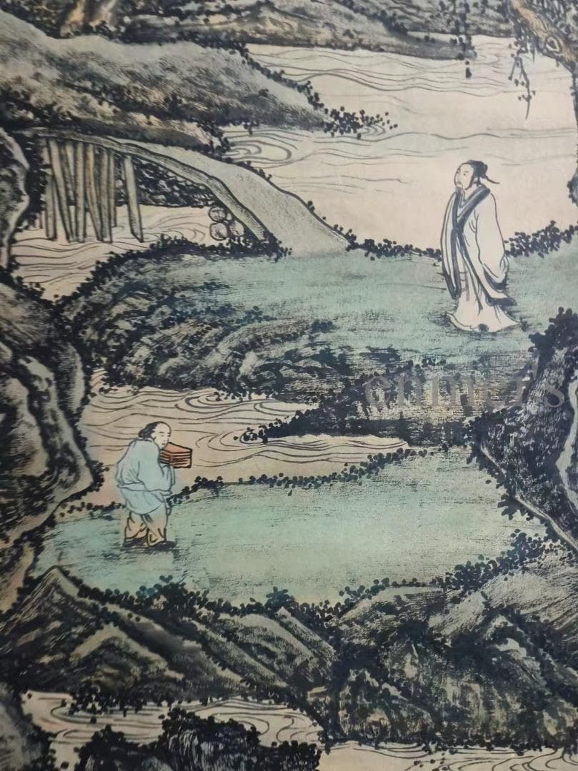 中国古美術 元代 黄公望作款 富春山居図 水墨画 宣紙 六尺山水中堂掛軸