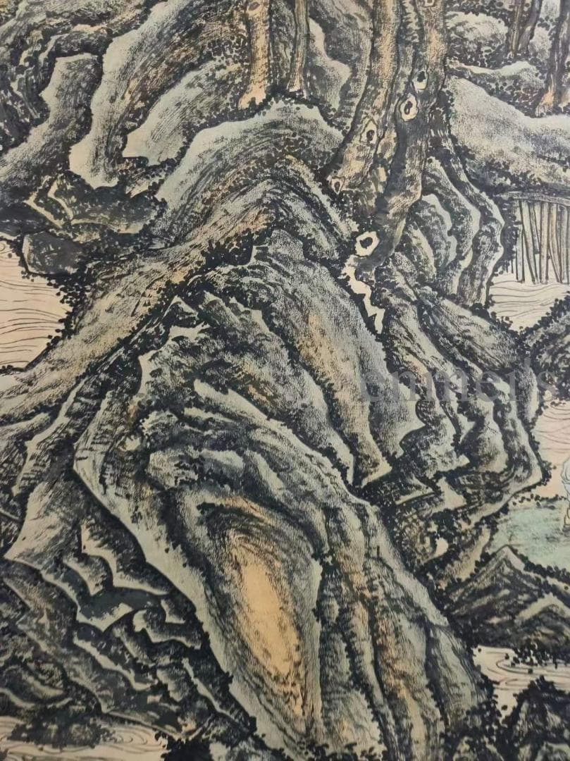 中国古美術 元代 黄公望作款 富春山居図 水墨画 宣紙 六尺山水中堂掛軸