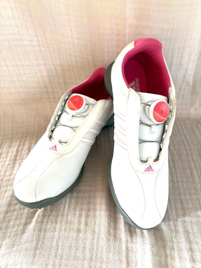 adidas アディダス ゴルフ シューズ 22.5cm ホワイト×ピンク - メルカリ