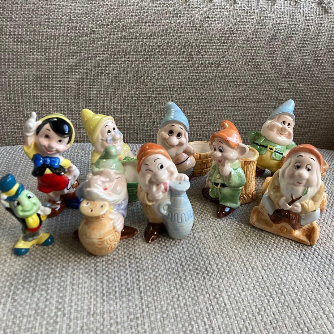 希少】Disney/7人の小人/ヴィンテージ/陶器製/調味料入れ ピノキオ置物