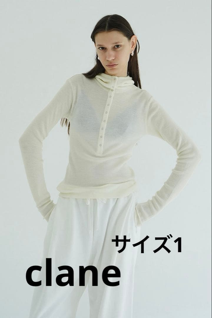 clane WOOL RIB HOODED TIGHT TOPS アイボリー 1