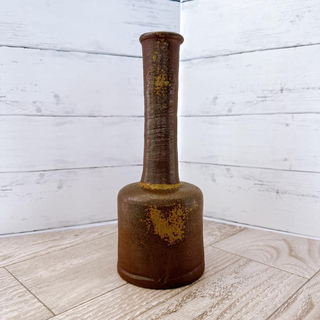 花入 花瓶 備前焼 陶印「力 刀」 / 骨董 古道具 茶道具 木村陶峰