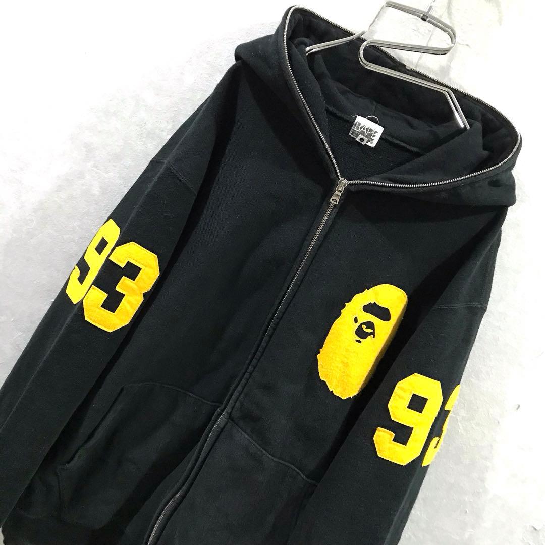A BATHING APE ビッグロゴ スウェット パーカー 希少 黒黄 Ｌ