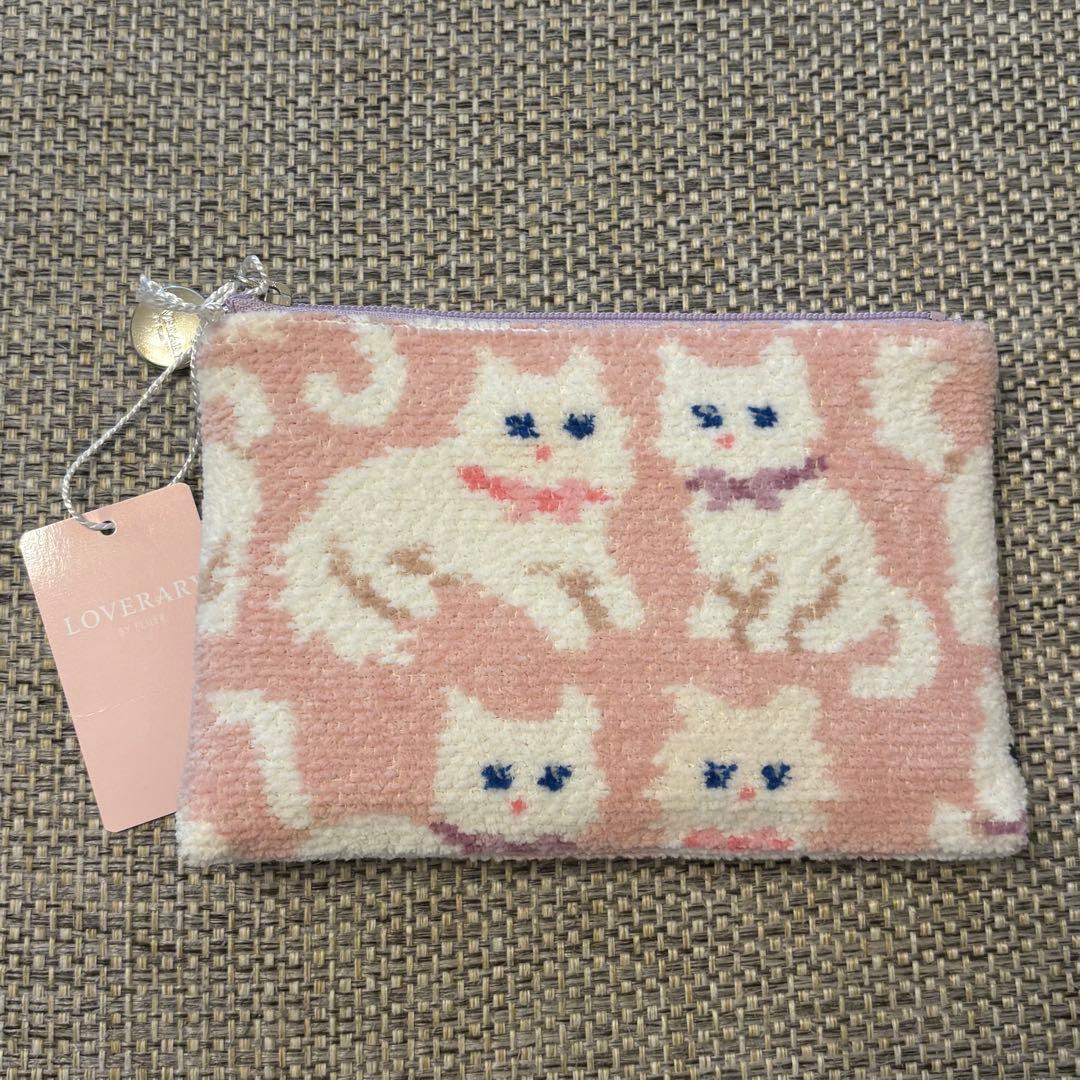 新品未使用】モフモフネコチャン ティッシュポーチ ペールピンク