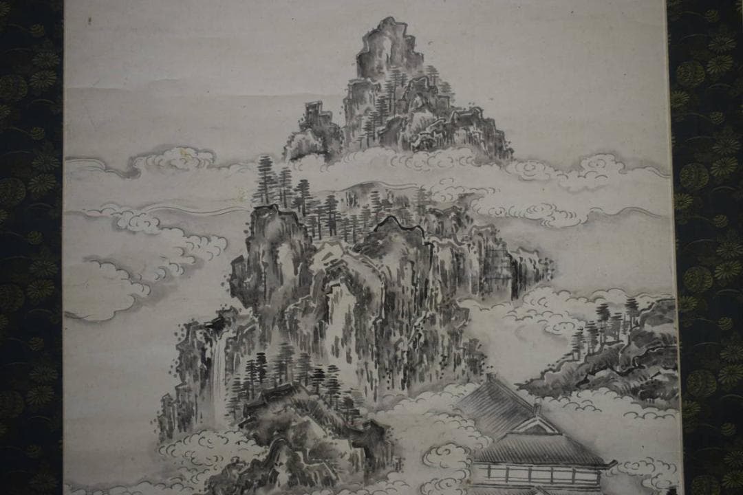 模写/狩野山雪/墨景山水之図/桐題箱付/布袋屋掛軸HF-479