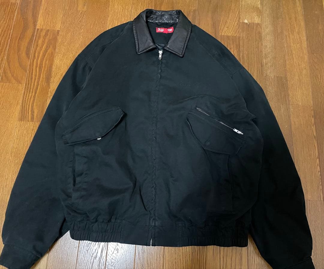 supreme leather collar utility jacket 黒