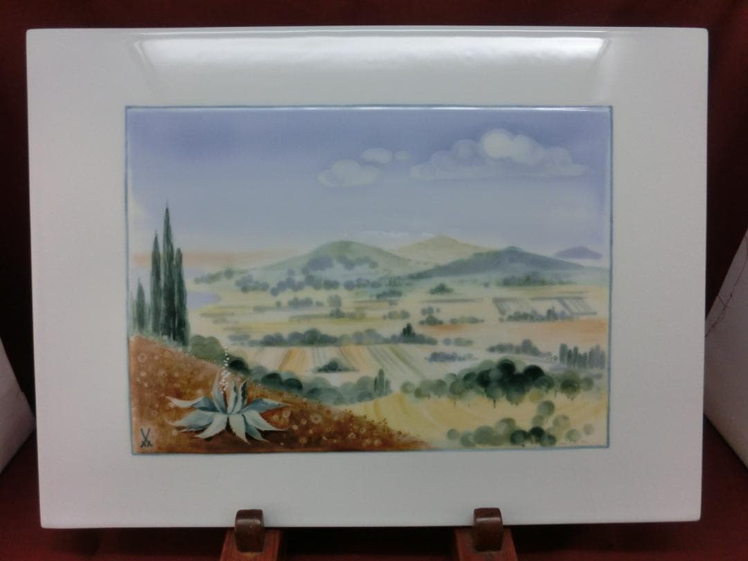 【マイセン】ドイツ丘陵風景・陶板画（値下げ再出品）